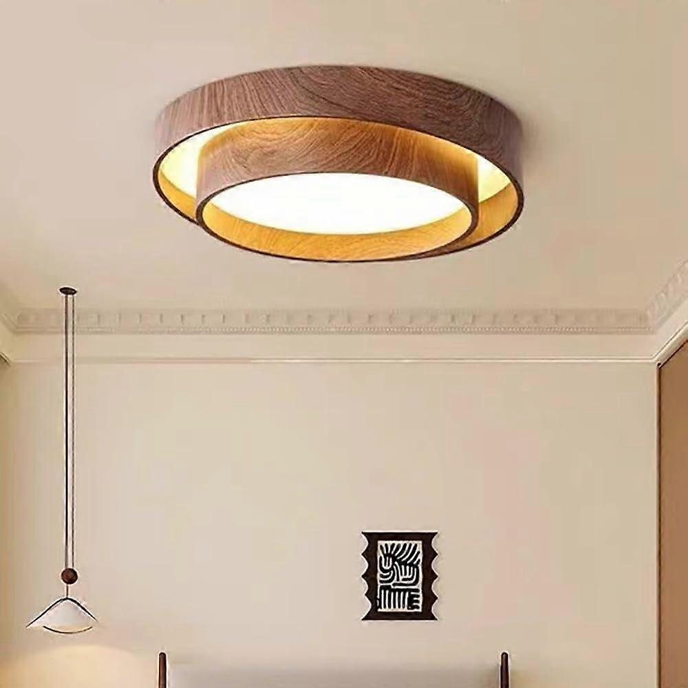 Modern Wood Grain Dimmable LED Flush Mount Ceiling Light with Adjustable Color Temperature 40CM