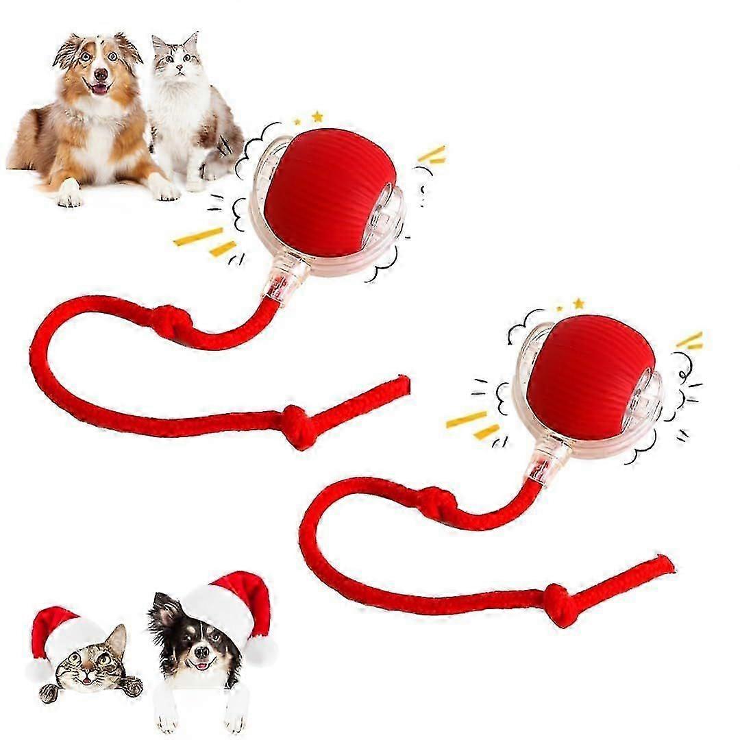 2 pcs 360 Smart Automatic Rolling Pet Ball, Rechargeable Irregular Movement for Cats & Dogs, Red