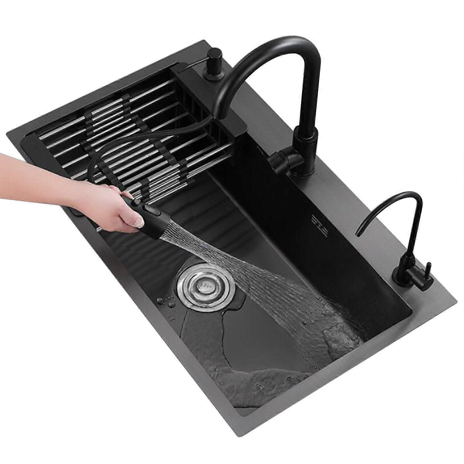 Stainless Steel Single Bowl Kitchen Sink with PullOut Faucet, Large Capacity and Drain Basket