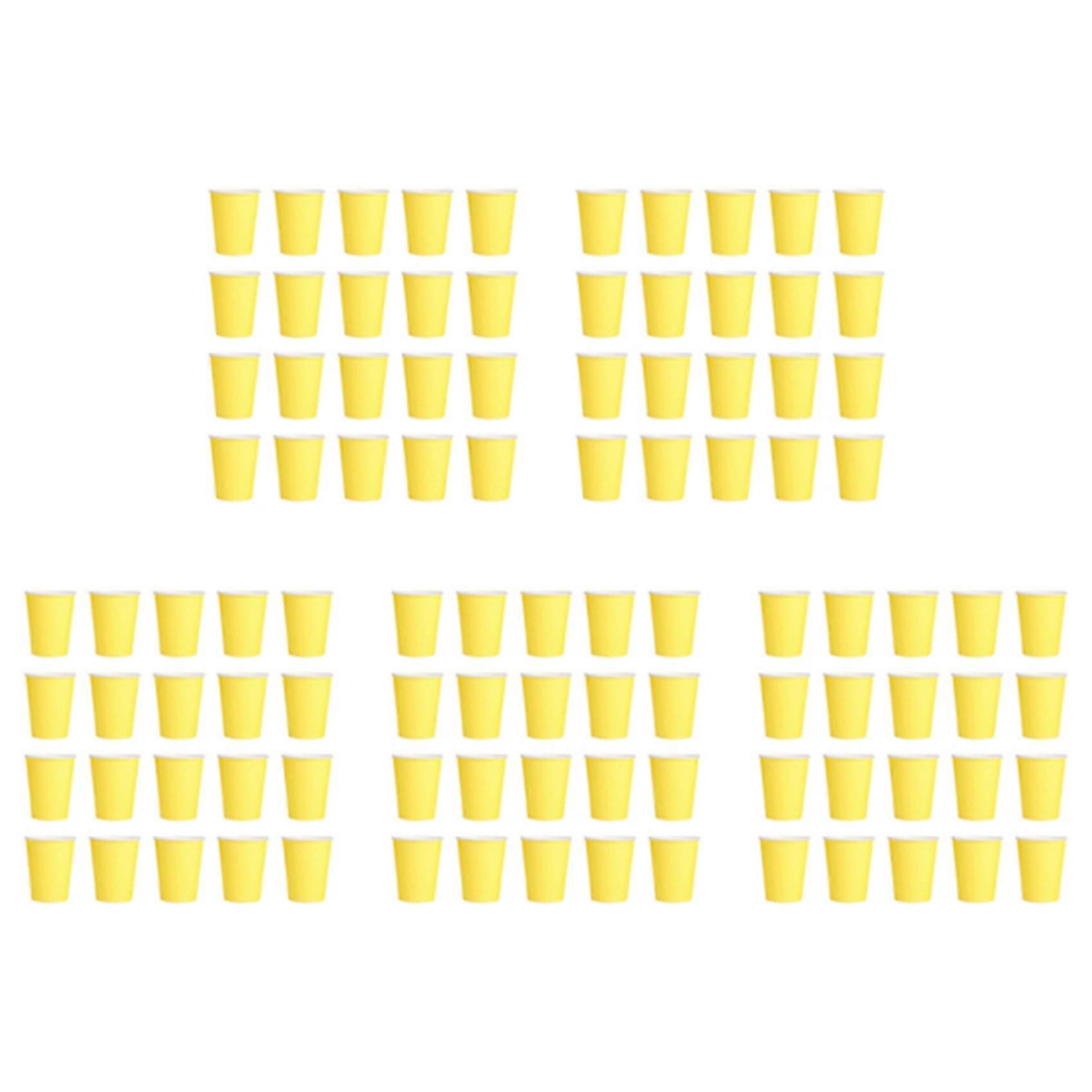 100 Paper Cups (9oz) - Plain Solid Colours Birthday Party Tableware Catering(Yellow)