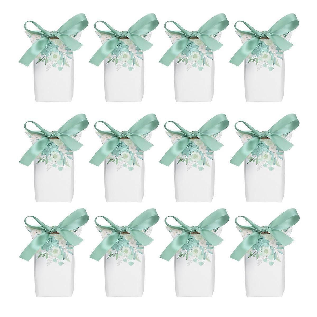 Gift Box Wedding Candy Case for Storage 20Pcs Green Ribbon