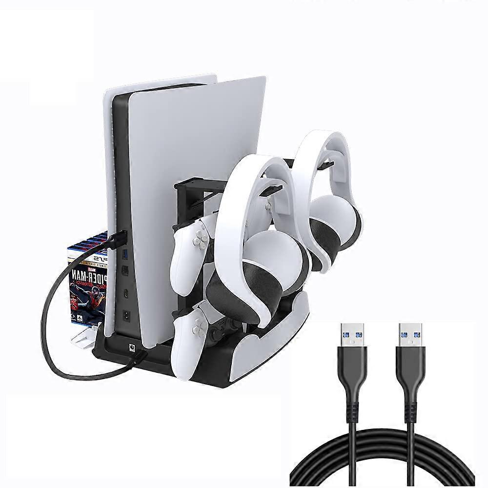 Vertical Stand for PS5 with Dual Controller Charging, Quiet Cooling Fan, 13Game Rack and Headset Holder