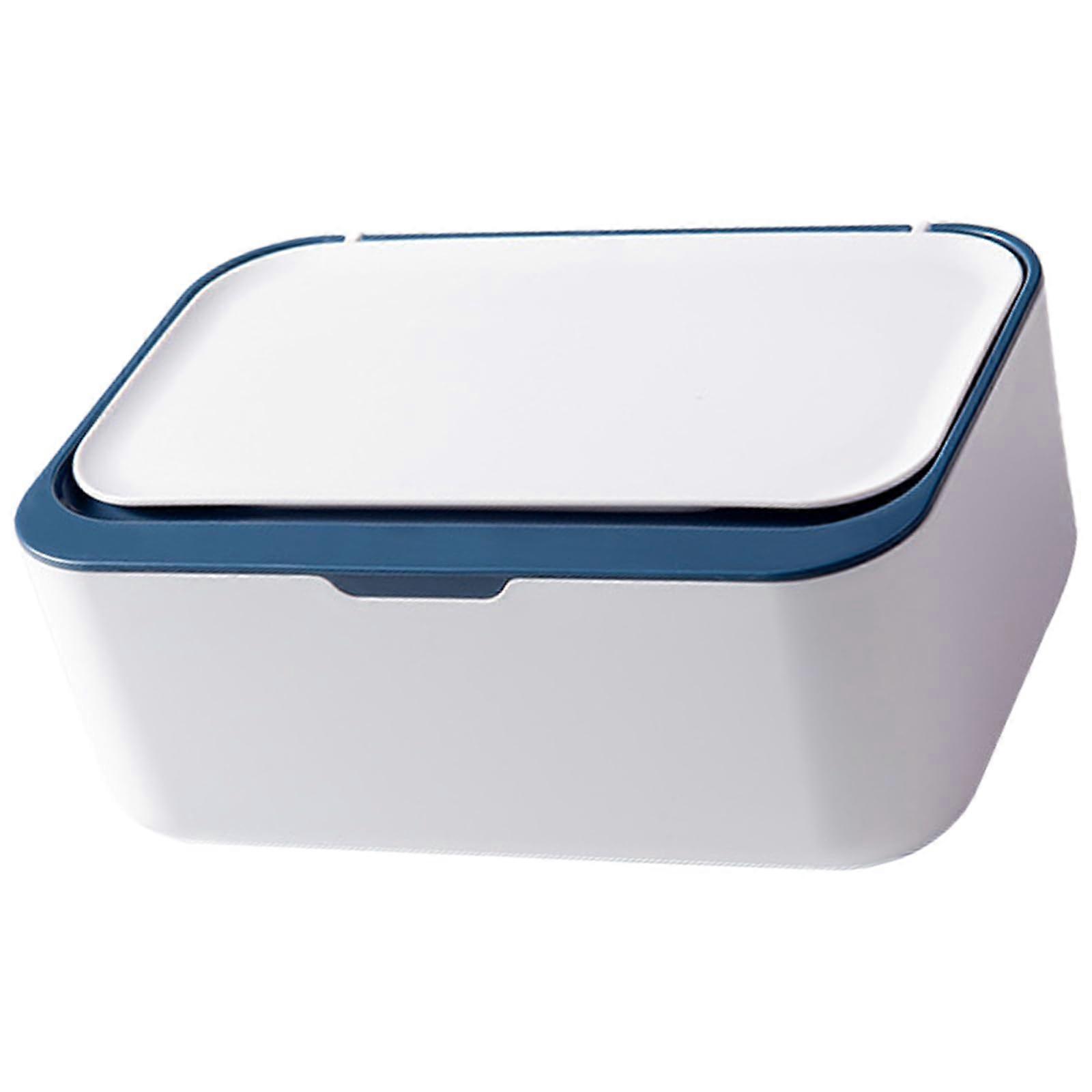 Navy Blue Rectangular Tissue Dispenser and Wet Wipe Container with Secure Lid for Bathroom Decor