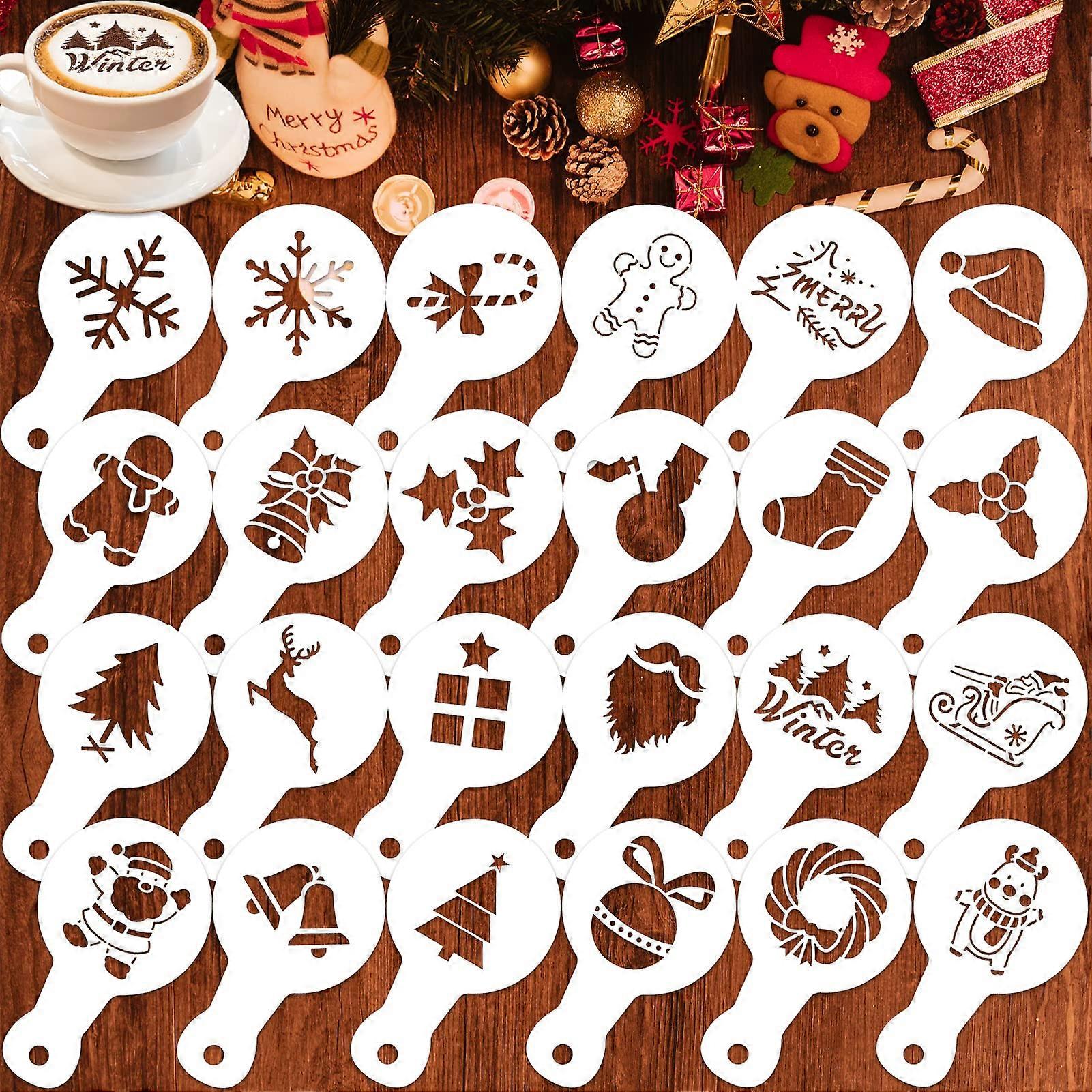 24pcs Christmas Cookie and Coffee Stencils Reusable Plastic Templates for DIY Cake Decorating