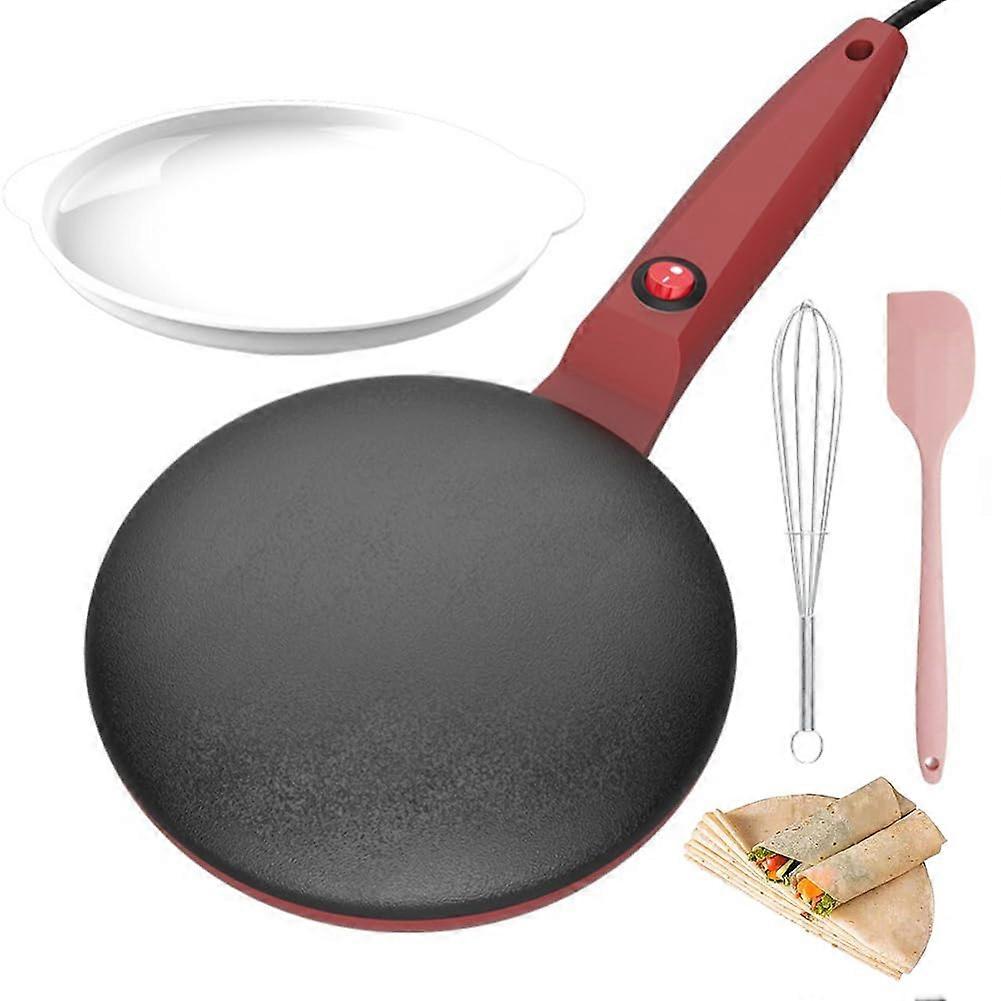 Electric Pancake Maker 600W Quick Heat Crepe Maker 8Inch NonStick Surface with Auto Temp Control Red