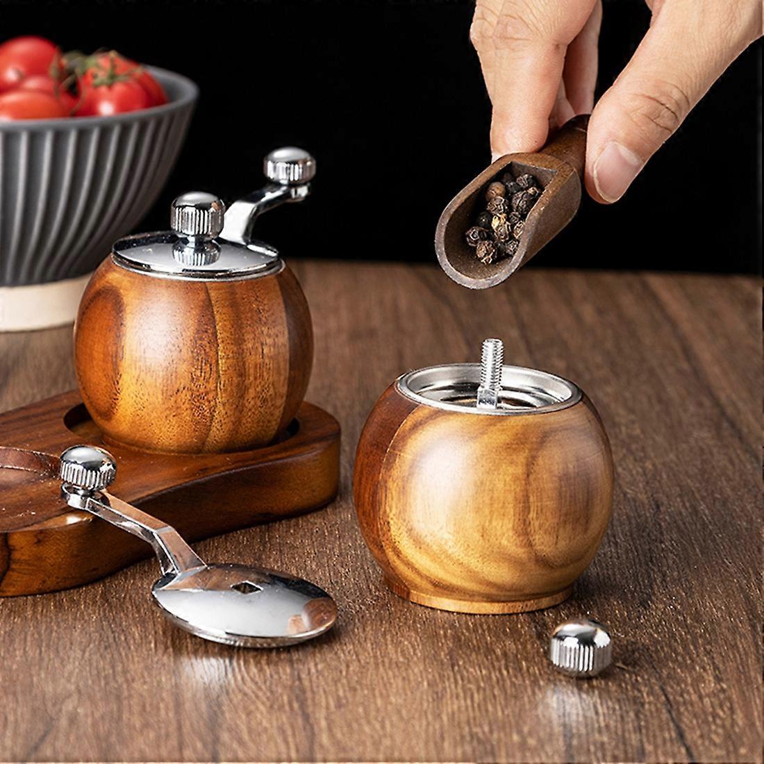 2PC Spherical Pepper Grinder,Hand Cranked Ceramic Core Grinder,Pepper Powder Salt Multi-Purpose Grinder,Kitchen Tool
