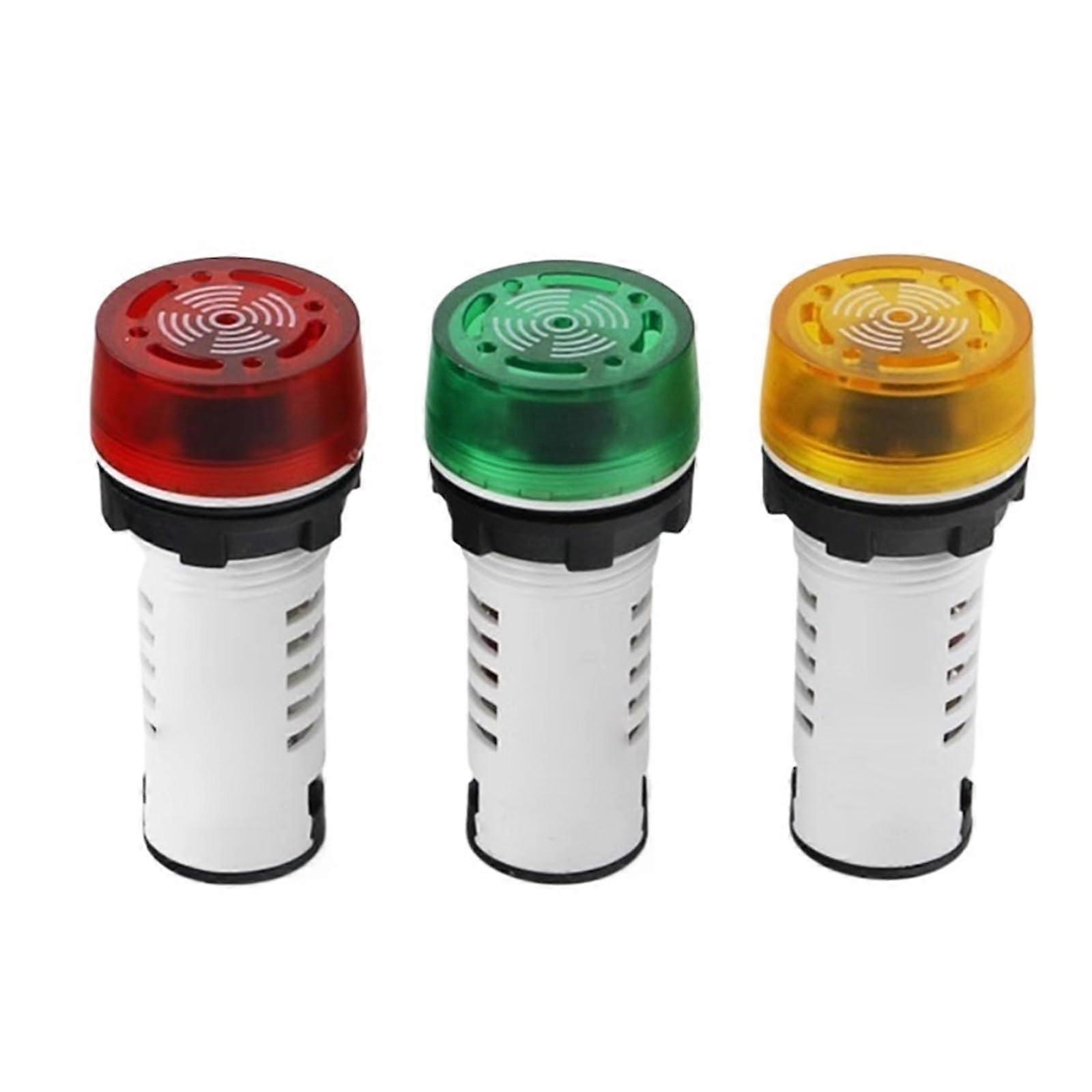 LED Signal Indicator Light with Loud Flashing Buzzer, 22mm MultiVoltage AC DC Panel Mount