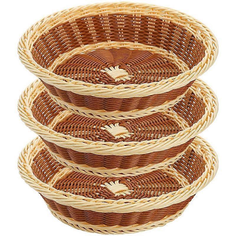 3Pcs Woven Breads Baskets 11.5 Inch Round Fruit Basket for Kitchen
