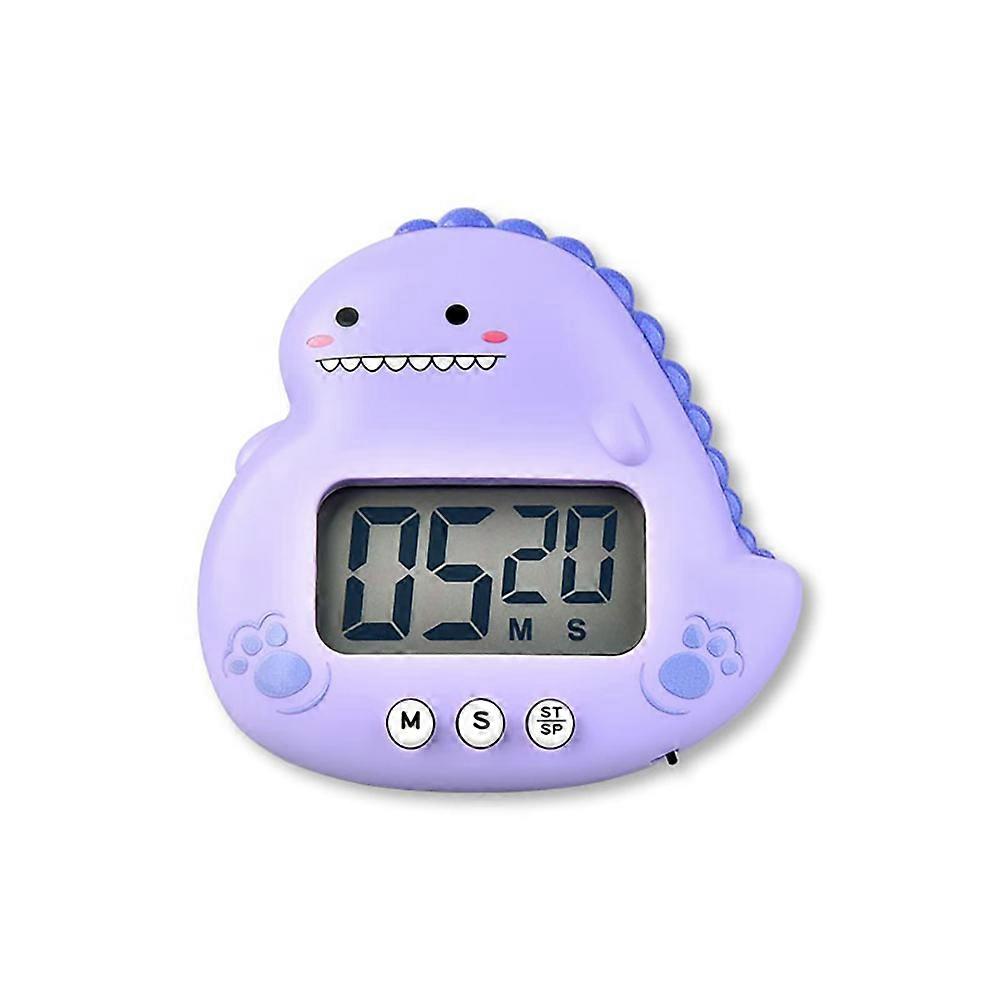 Cartoon Dinosaur Electronic Timer Alarm Clock Creative Timer LCD Display Electronic Digital Timer for Study Purple