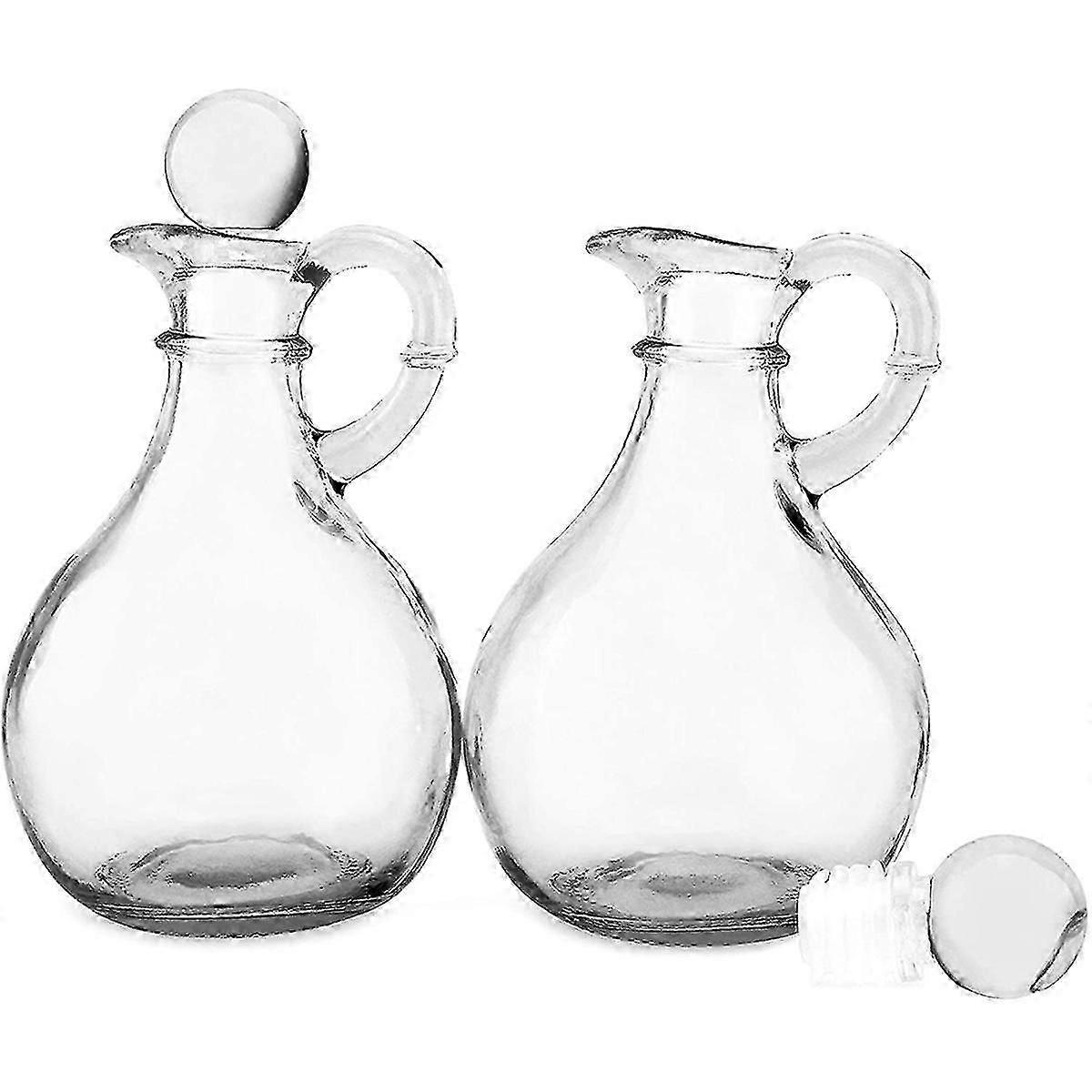 Ronde glazen oliedispenserfles met stop - 2-delige set