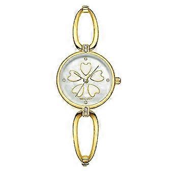 MOKAGO elegant guldklocka för kvinnor med klöverfärgad urtavla och kristalldetaljer - snygg armbandsdesign för modeintresserade