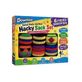 6 Pack Handmade Knitted Hacky Sack Footbags, Random Multicolor Crochet Sand-Filled Kick Balls, Soft Yarn Beginner Juggling Toss Toys for Kids Adults A