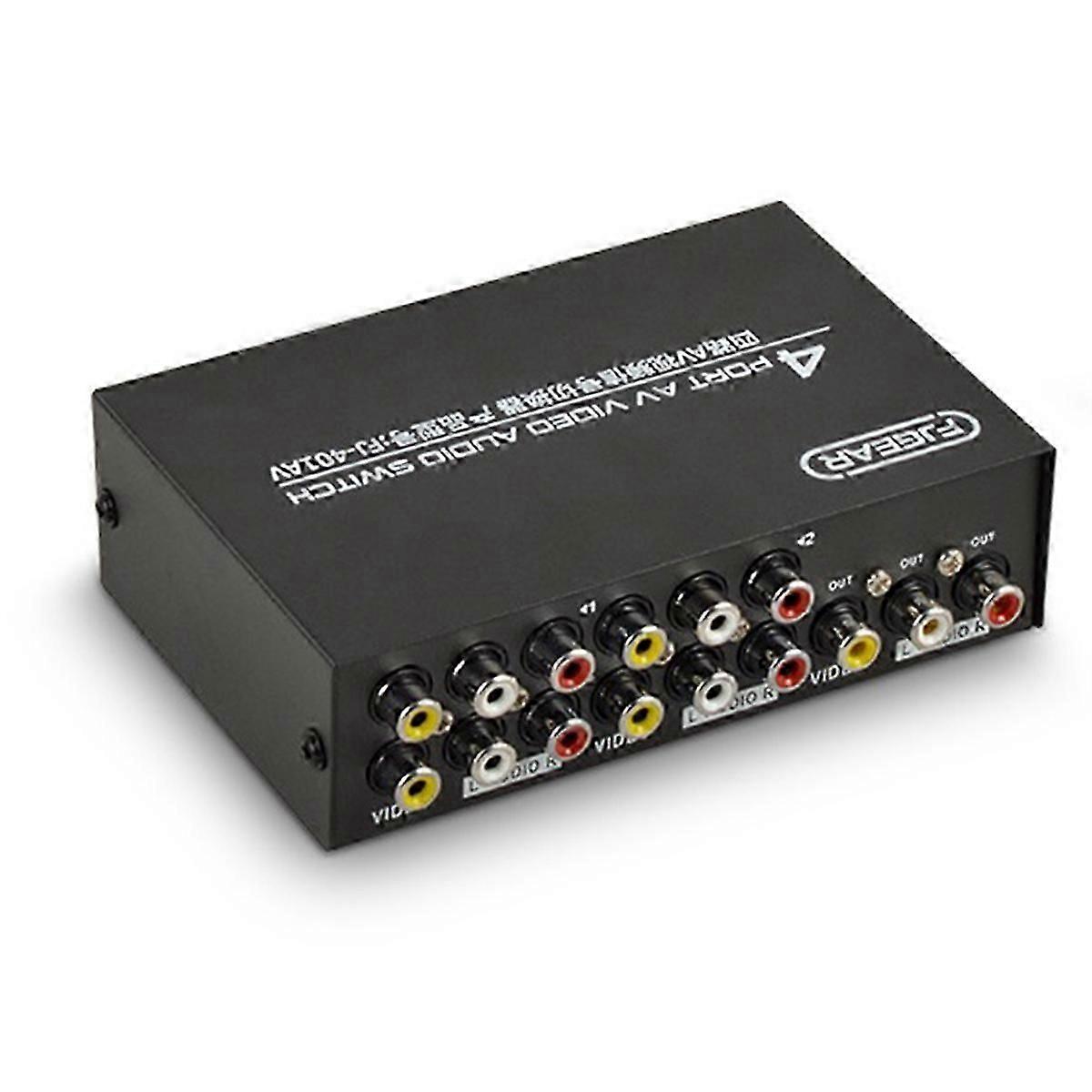 AV Switcher 4 Into 1 Out Av Interface Audio and Video Switcher Multi-Function 4-Way AV Switcher