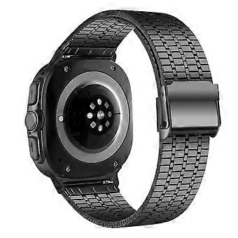 For Samsung Galaxy Watch Ultra (2025) 47mm Metal Band 7-Beads Black Watch Strap with Double Safety Clasp