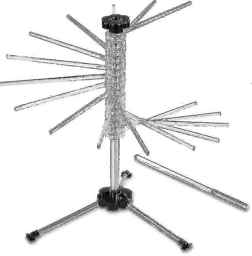 Séchoir à pâtes en acier inoxydable avec 16 bras détachables de 20 cm, pour jusqu'à 2 kg de pâtes. Égouttoir pliable.
