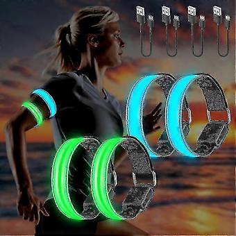 4 Pack USB Rechargeable Led Light Wristbands, Reflective Led Running Wristband, Bande de clignotement réglable, Bracelet de lumière LED de sécurité pour bras / poignet / cheville