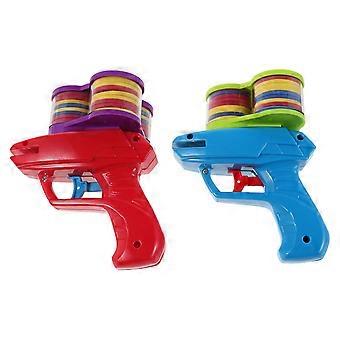 1 set schuimrubberen schijfwerper met lanceerschijven, handzame Zip Shot Shooter, vliegende schuimrubberen schijfwerper, interactief voor buitenspellen en -activiteiten in de achtertuin.