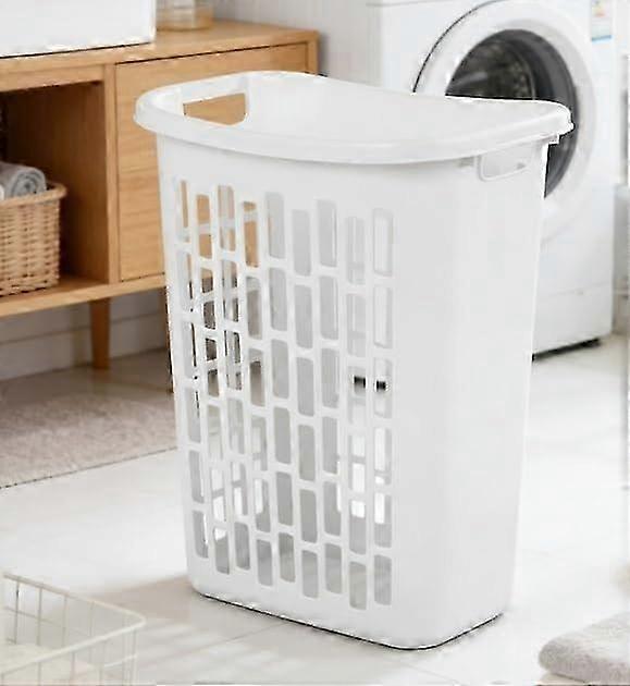 Rectangular Open Laundry Hamper, Plastic, Slim Shape for Small Spaces, White-xxy