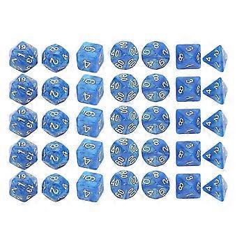 hard 35Pcs Plastic Dice Kit Pearl Pattern White Numbers Polyhedral Dices compatible with Game Desktop Education Blue intelligence