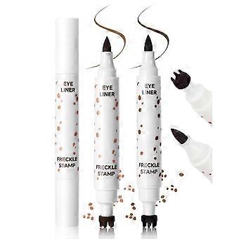 Erinde 2er-Pack Sommersprossen-Stempel-Flüssig-Eyeliner-Stift – Doppelseitiger Stift für künstliche Sommersprossen und schwarzen Eyeliner, langanhaltend, schnelltrocknend, wasserfest, Stempel für künstliche Sommersprossen
