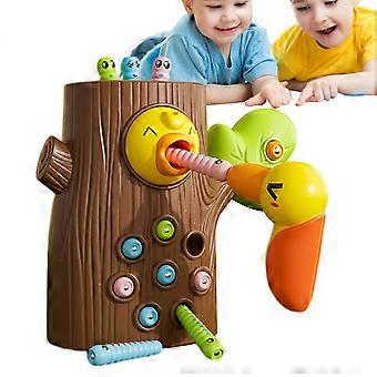 Woodpecker Toy Montessori Fine Motor Toy Magnetic Feeding Game Wooden Sensory Learning Playset 17x9x15cm