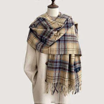 British retro plaid scarf women's autumn and winter new imitation cashmere fringed shawl coat with long scarf