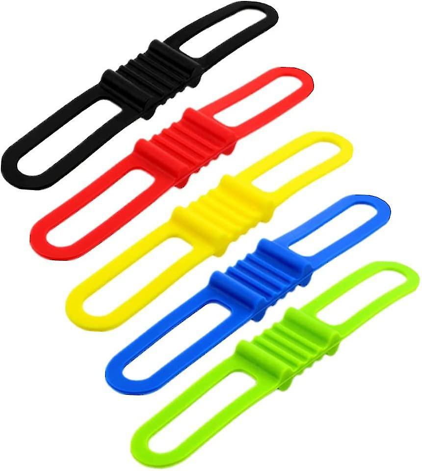 5pcs Bicycle High Elasticity Mounting Bracket Silicone Flashlight Straps Random Color