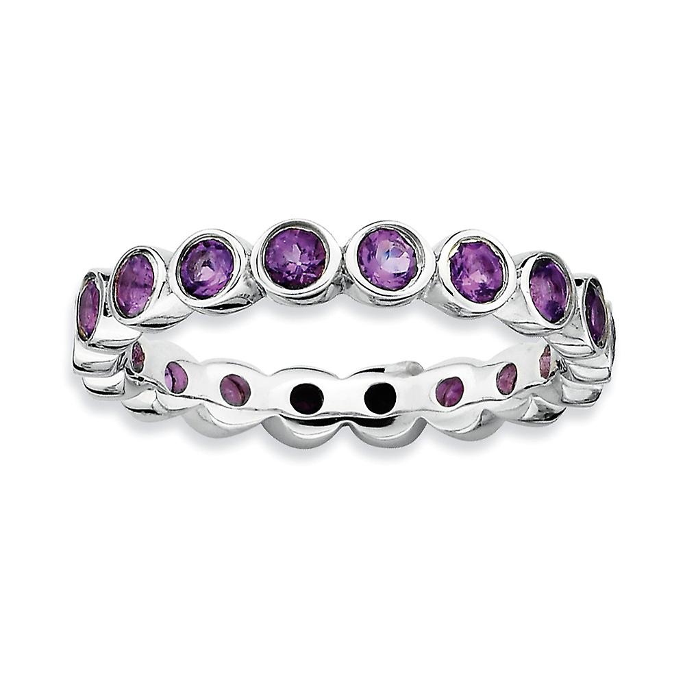 925 Sterling Silver Bezel Polished Patterned Stackable Amethyst Ring-Stackable-Ring for Women - Ring Size: 5 to 10
