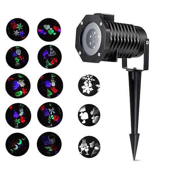 12W Red Green Star Projector With 10 Patterns + Remote For Outdoor Christmas Party Decor