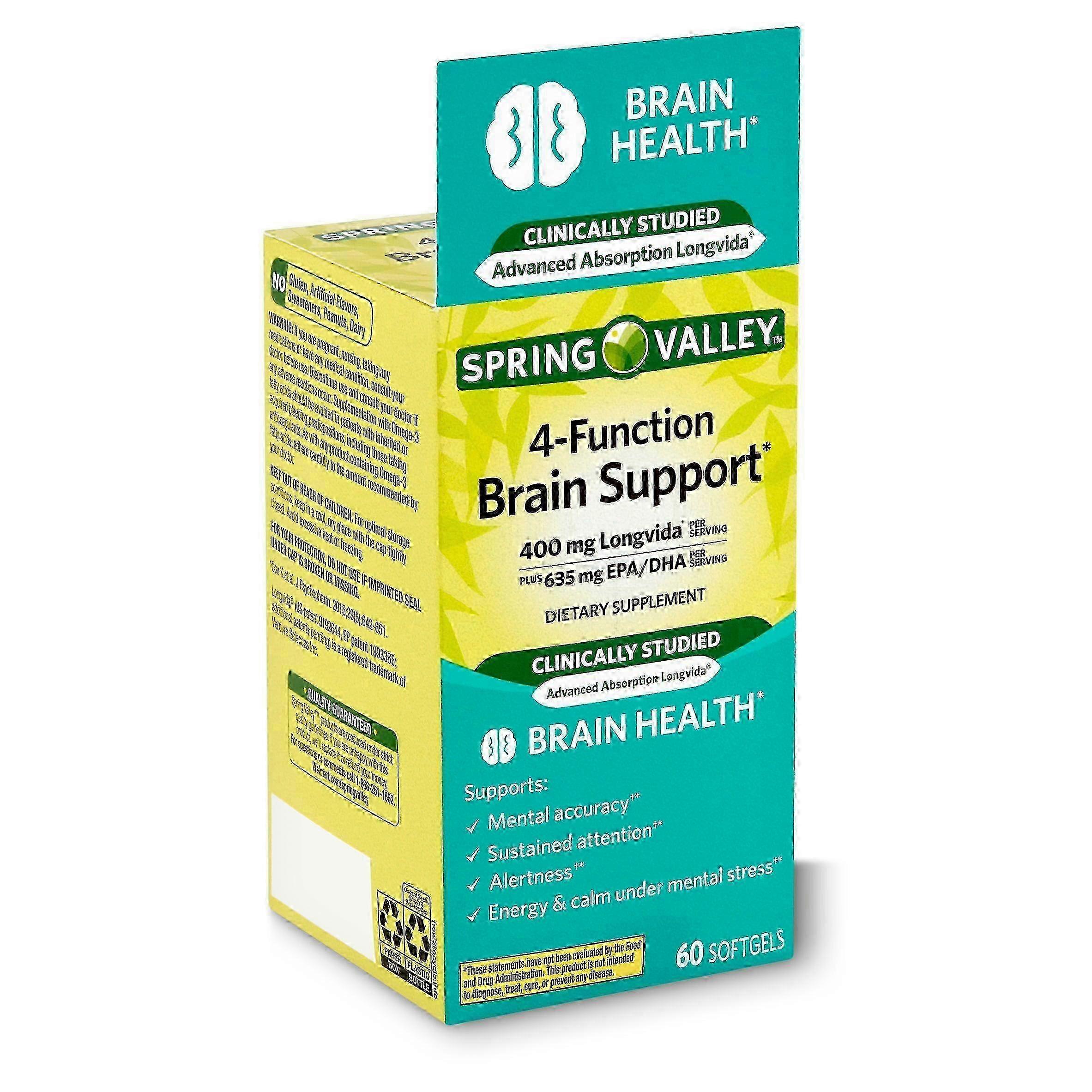 Spring Valley 4-function Brain Support Dietary Supplement, Softgels, 60 Ea