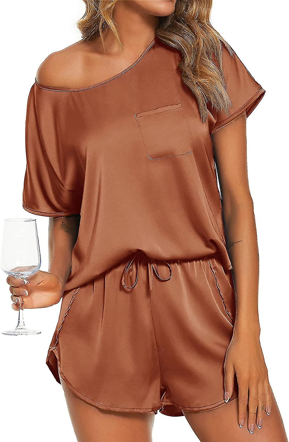 Pyjamas en satin de soie pour femmes ensemble manches courtes haut et short deux pièces Pjs soyeux S-3xl