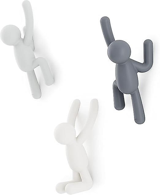 Set of three (white + dark gray + light gray) creative cartoon character wall hooks, decorative wall coat rack