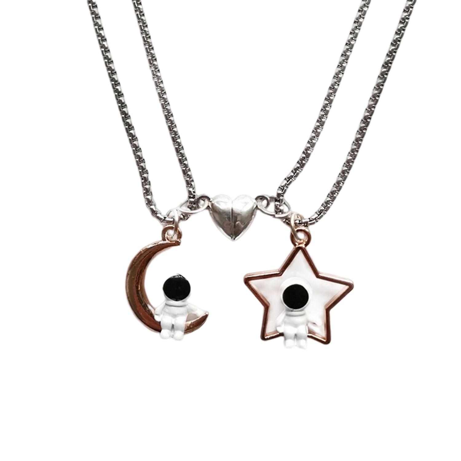 1 Pair Clavicle Chains Stoving Varnish Cartoon Lovers Matching Couple Simple Moon Star Astronaut Pen