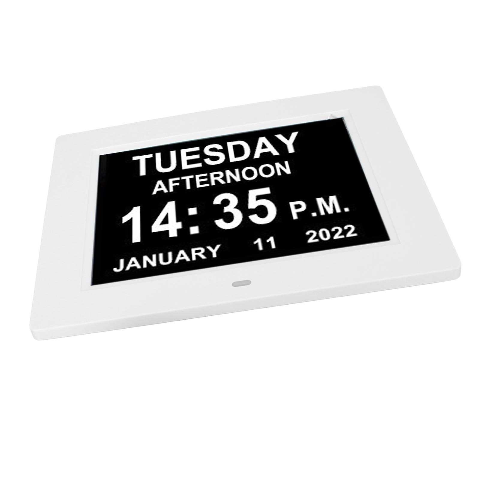 8 Inch Digital Day Clock Large LCD Screen 8 Alarm Options Brightness Adjustable Digital Calendar Alarm Clock 100‑240V EU Plug 