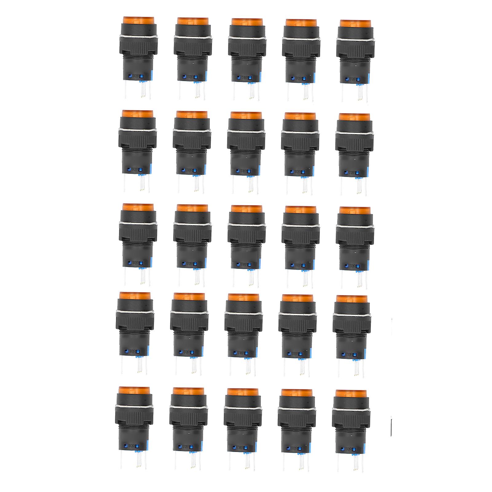 25Pcs 16mm 5 针瞬时自锁按钮开关,带 24V 设备灯,黄色