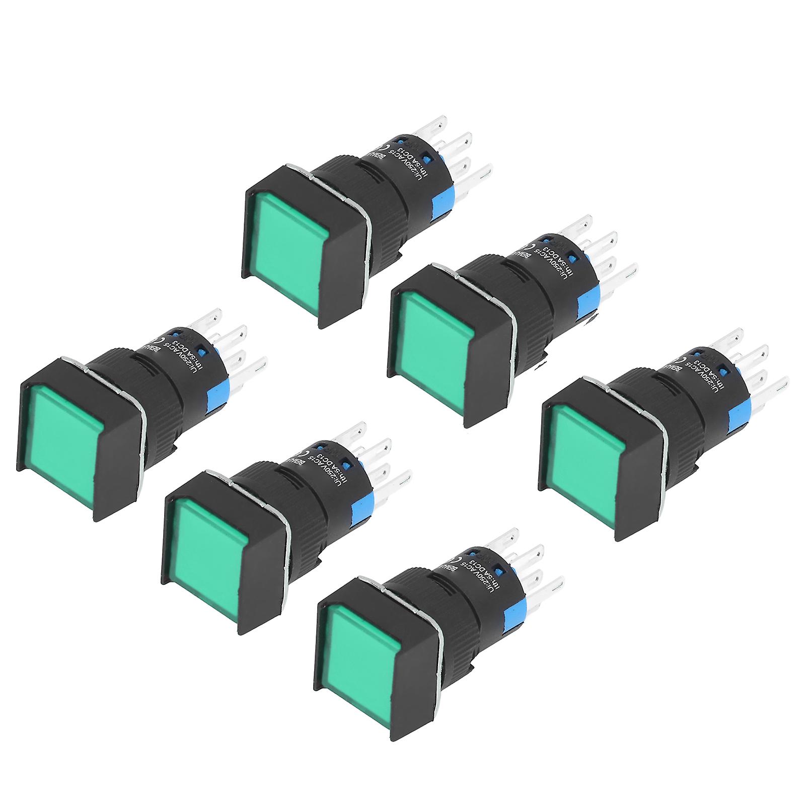 16mm Square 25PCS Self Locking Push Button Switch with Light, 24V 5A Green Small Power Switches