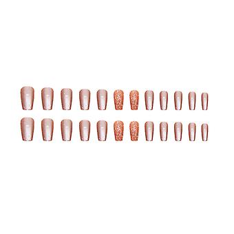 Coffin False Nail for Girls Cat Eye Pink Square Artificial Nail with Glitters for Daily Lives Everyday Use