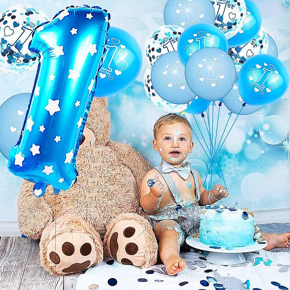 Déco Anniversaire 1 An Garçon – Kit 110 Pièces, Arche Ballon, Banderole, Ballons Aluminium Et Latex – Thème Bleu Et Blanc
