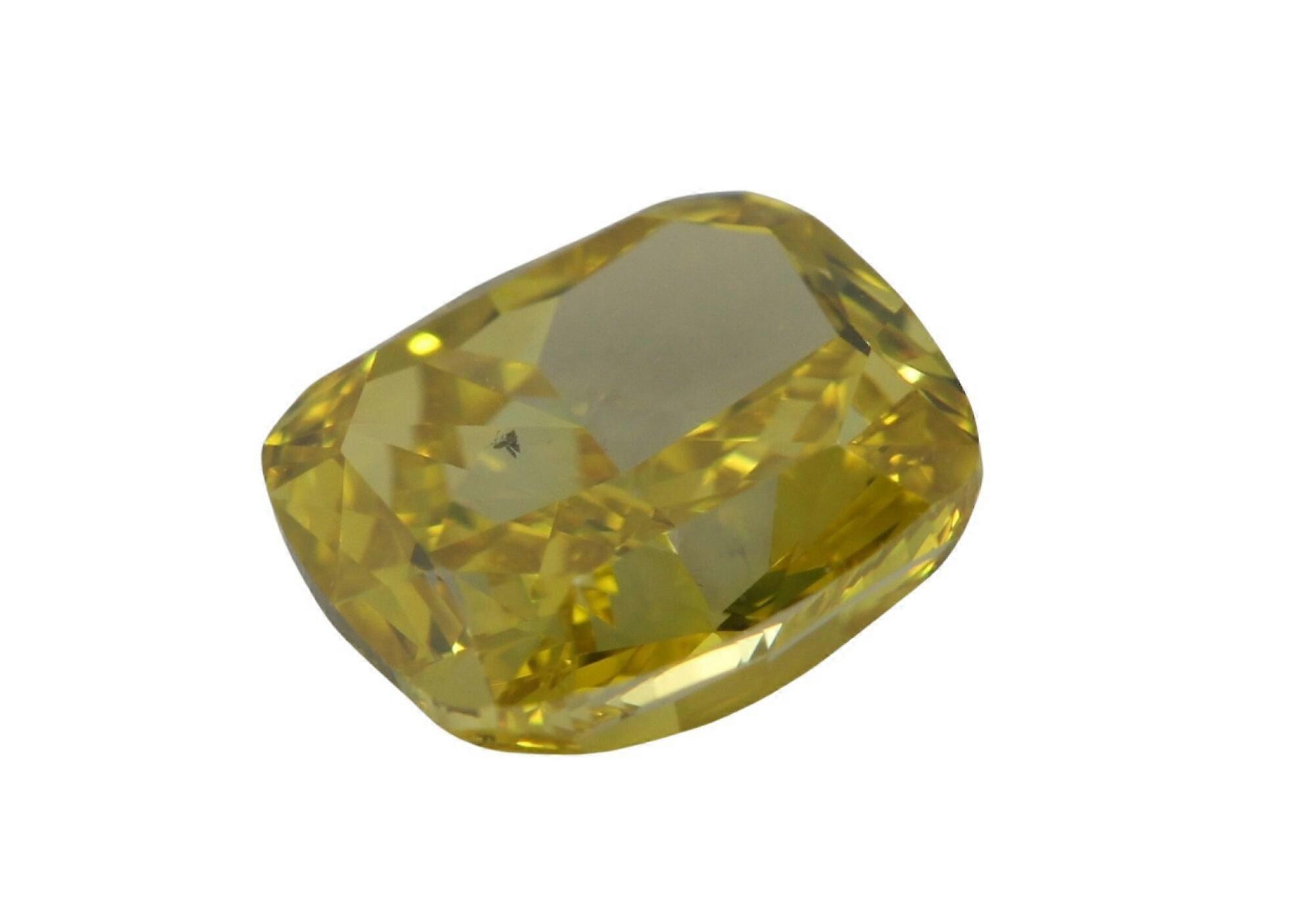 Cushion Natural Mined Loose Diamond (1.96 Ct Intense Yellow(Irradiated) VS2(Enhanced) Clarity) IGL