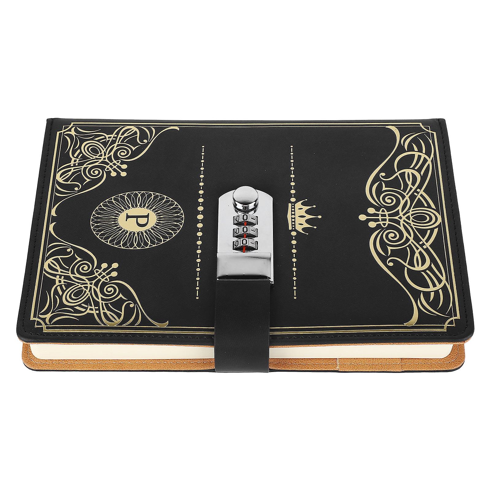 A5 Notebook Combination Lock Black Gold Retro 300 Pages Smoothing Ruled Paper Notebook for School Office Travel 