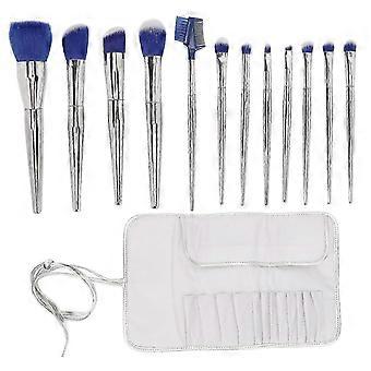 Juego de brochas de maquillaje Serie Azul Tubo de aluminio de textura suave Bolsa de almacenamiento de PU Pincel de sombra cosmético portátil de 12 piezas