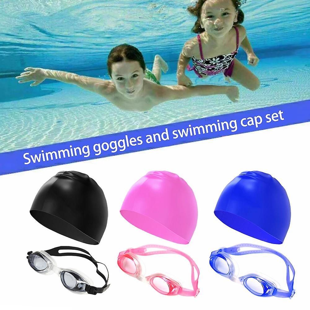 Pink glasses and pink hat 55#(B)$ swimming goggles and swimming cap set for adults and children universal swimming goggles and swimming caps silicone
