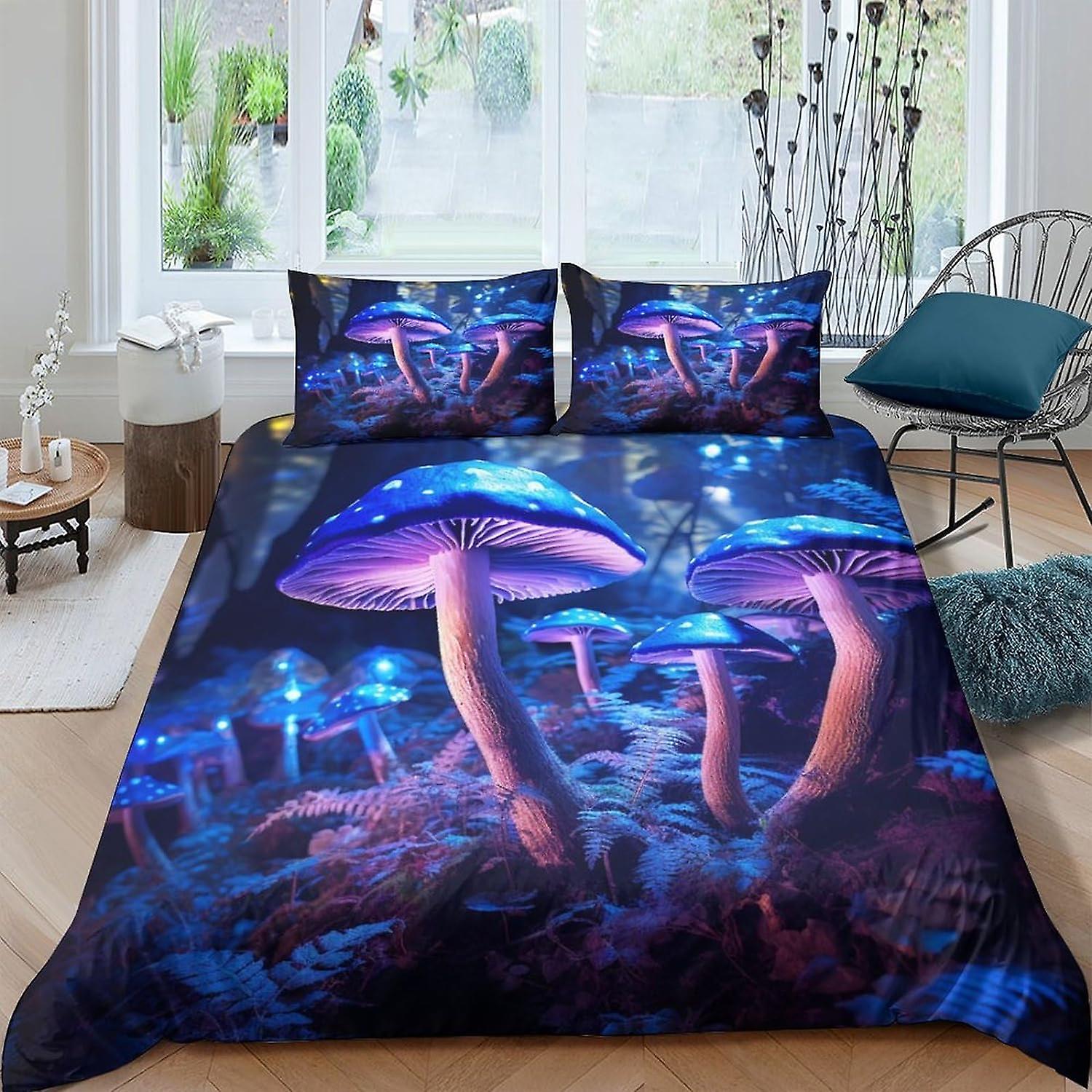 VCLUST Fantasy Mushrooms 3D Digital Print Bedding Sets with Pillowcase Duvet Cover Ss Soft Microfiber 3 Piece Set Fairy Forest Quilt Cover with Zipper