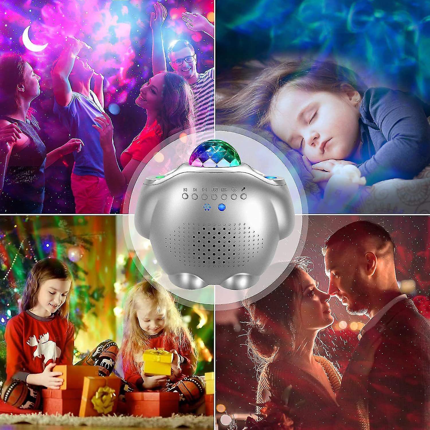 Kids Night Light LED Star Sky Projector Lamp Ocean Wave Simulation Voice Control with Bluetooth Spea