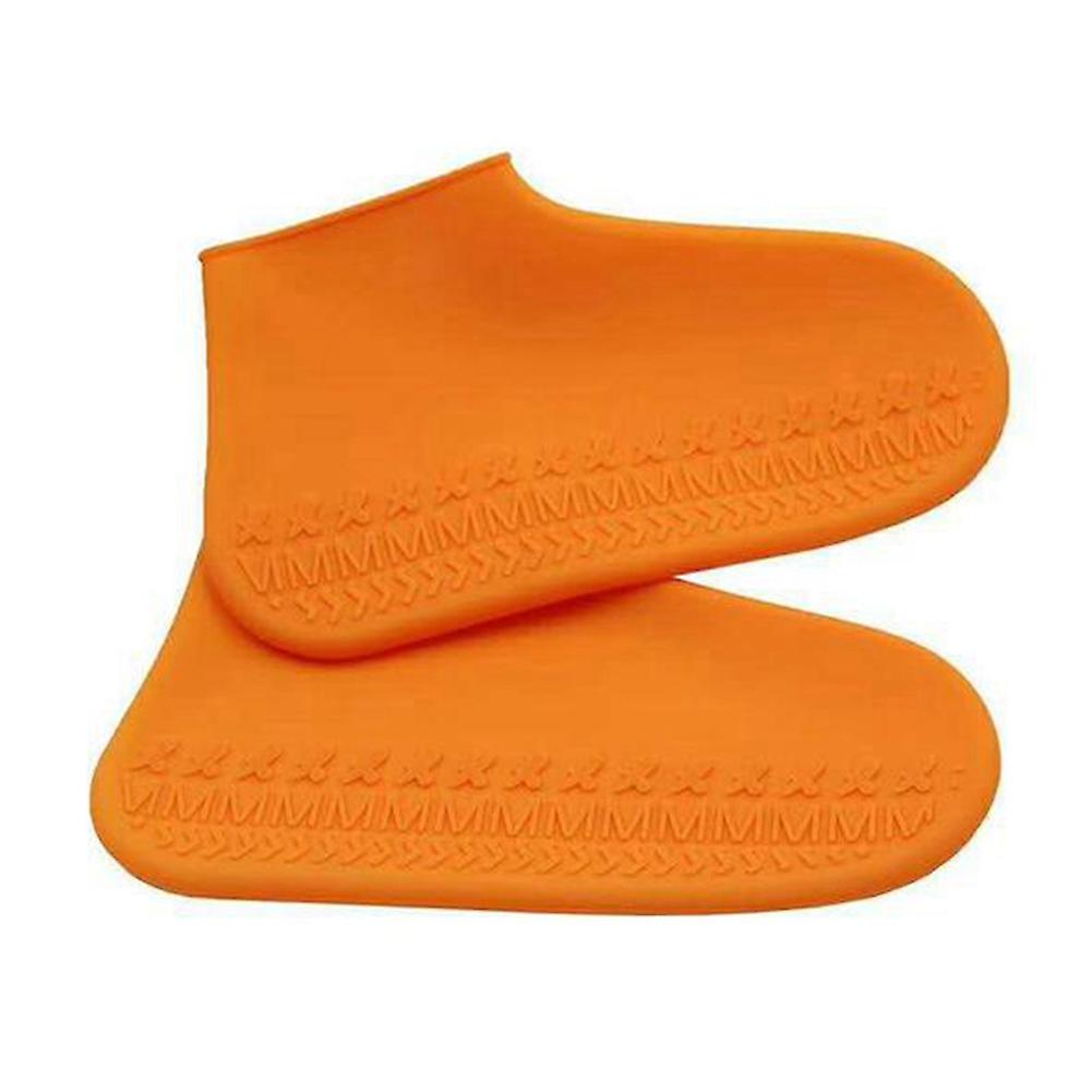 Silicone Waterproof Shoe Covers Reusable Rain Boot Protectors Non-slip Rain Overshoes(Orange L)