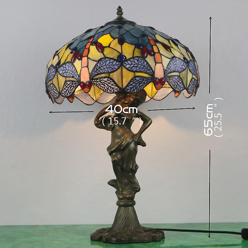 Redkid European Tiffany Glass Table Lamp Led Creative Retro Fine Desk Light Decor For Home Living Ro