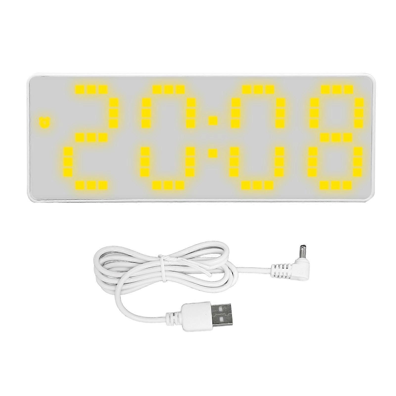 Digital Alarm Clock Adjustable Brightness Bright Yellow Number Desktop LCD Electronic Clock with Temp Display