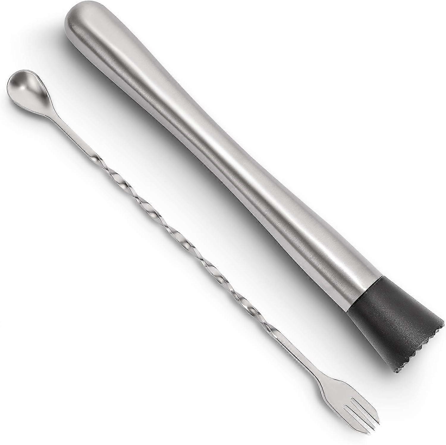10 Inch Stainless Steel Cocktail Muddler and Mixing Spoon Home Bar Tool Set - Create Delicious Mojitos