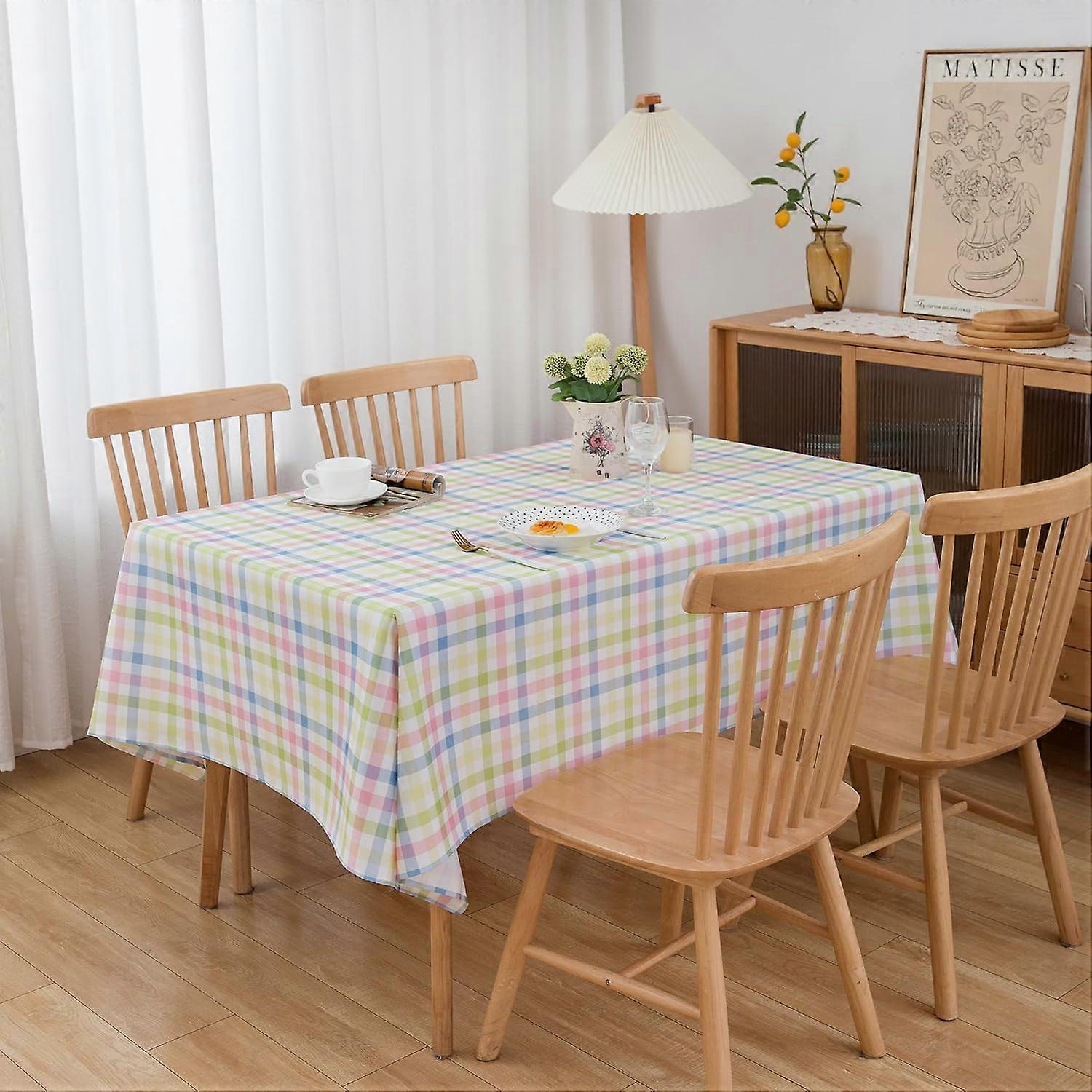 Ostergrün Vichy-Tischdecke Rechteck Frühlingsgrün Blau Weiß Pastell Karierte Karierte Tischdecke - Länglich 60" x 84" Polyester Tischdecke Wiederverwendbar