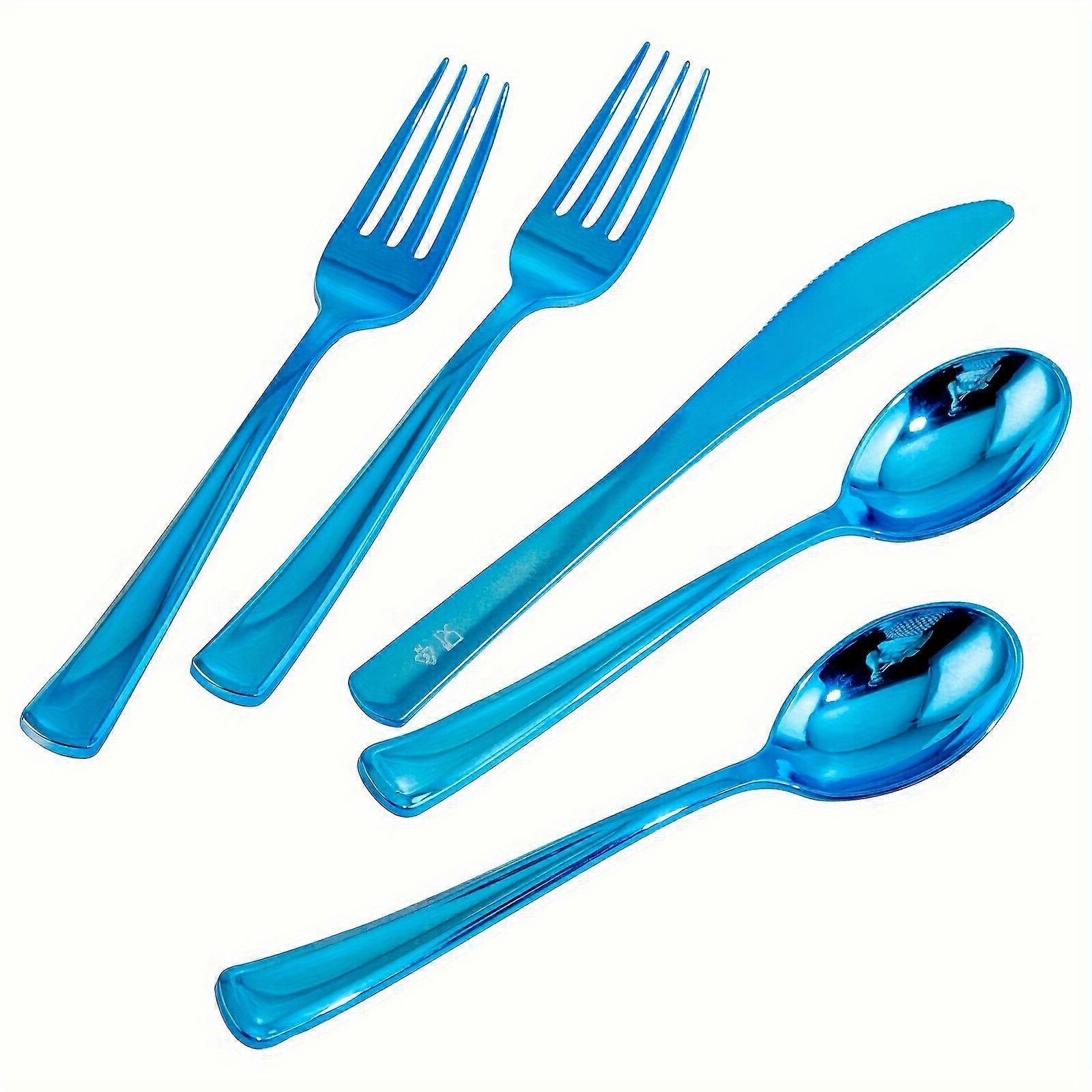 240-Piece Vibrant Blue Plastic Flatware Set - Premium Disposable, Durable Utensils for Birthday & Party Celebrations, Includes 80 Forks, 80 Knives, 80